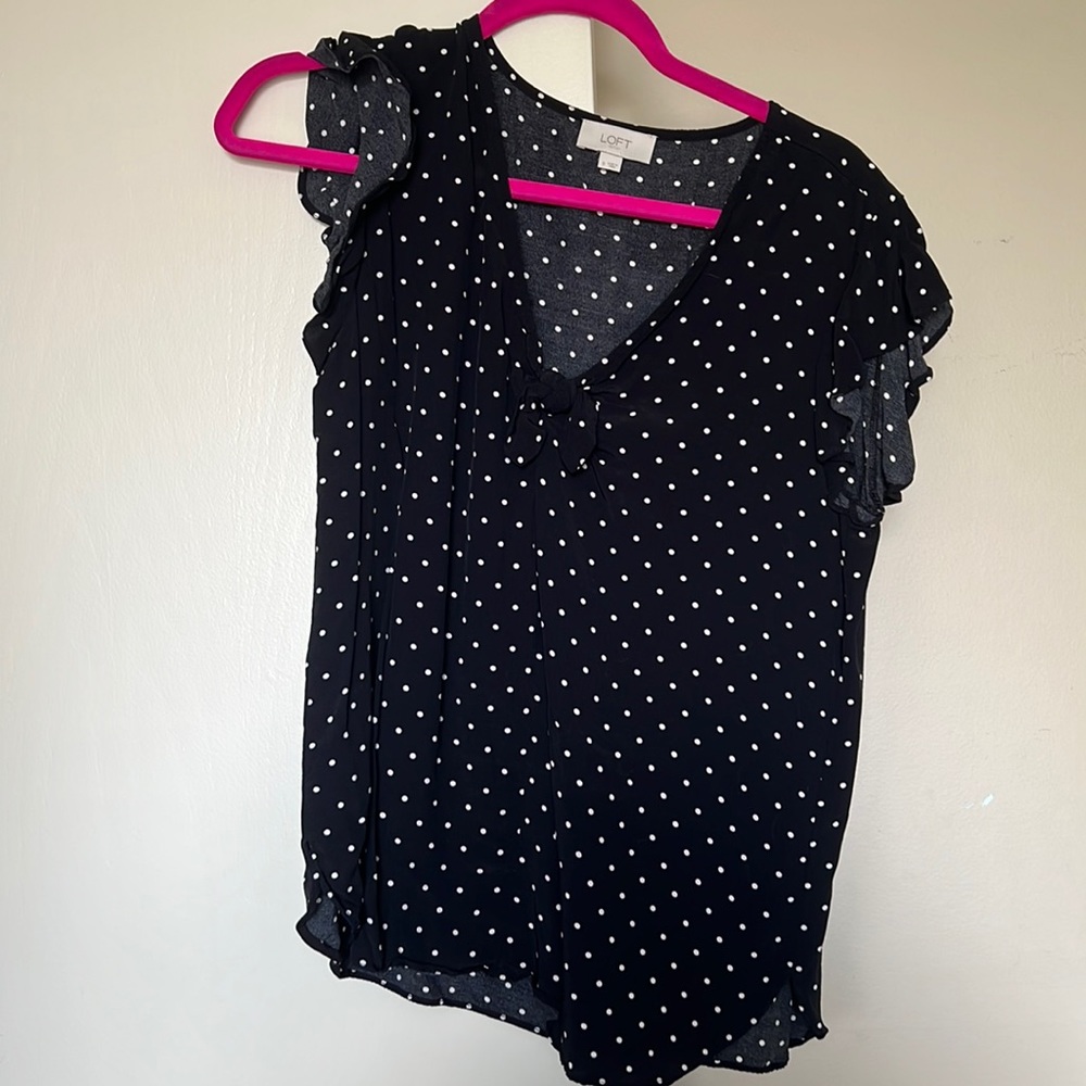 Loft Outlet Black Polka Dot Blouse, Size Small